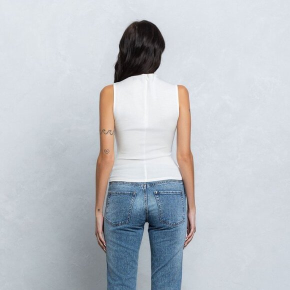 Scuba Mock Neck Tank Top W/ Metal Clasps - White - Picture 3 of 4